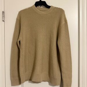 Zara Men's Crewneck Diagonal Rib Sweater - Beige